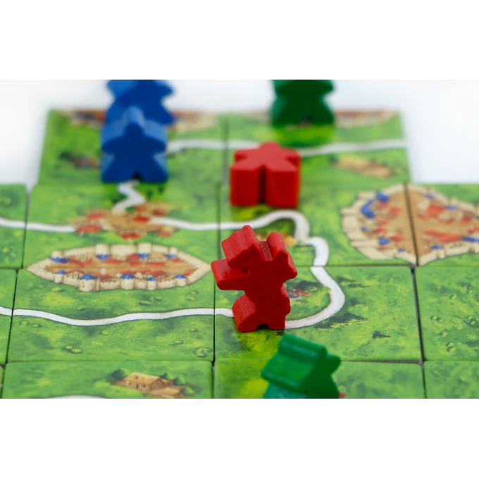 Carcassonne: Bodes & Burgemeesters - Uitbreiding 5 — detail van de meeples op het landschap