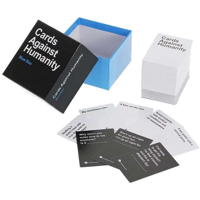 Cards Against Humanity - Blue Box (EN) — de kaarten in de geopende doos