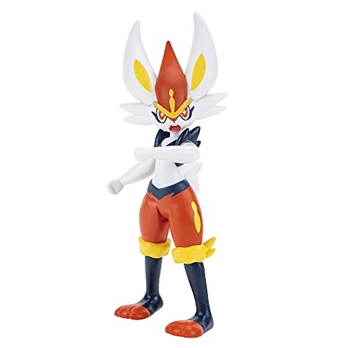 Pokemon Cinderace Battle Feature Figure - 4.5 Inch Cinderace Battle Ready Figure with Fireball Accessory