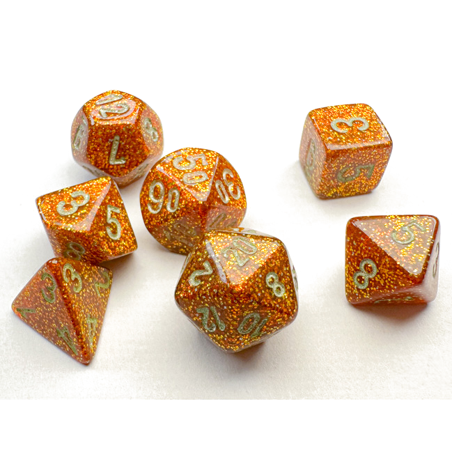 [BF-105827] Chessex - Glitter Gold/Silver Mini Polyhedral Dice Set (7 Dice)