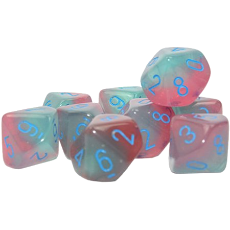 Gemini Gel Green-Pink/blue Luminary Set of 10 d10s