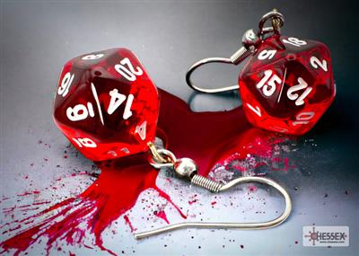 [BF-105882] Chessex Hook Earrings - Mini d20 (Translucent Red)